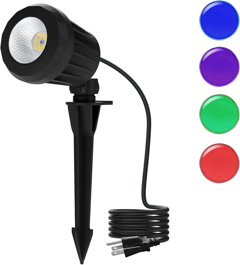 Holeva Spotlight Outdoor – 120V Plug-In, 6500K Cool White LED Landscape Lighting with RGB Purple 4 Color Lenses for Yard, Garden, Lawn & Tree Decor on Holidays&Everyday, IP67 Waterproof (1 Pack,Black) - Image 1